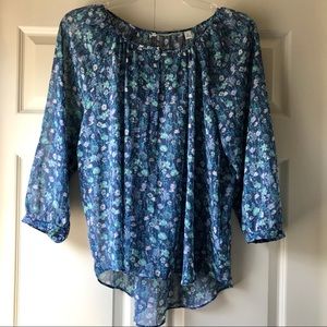 LC Lauren Conrad, Blue Floral Blouse